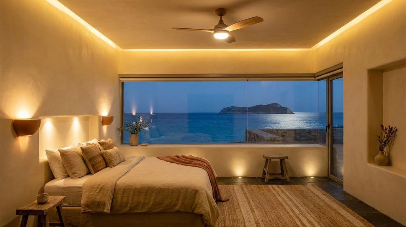 Bed against the stone wall, raw linen